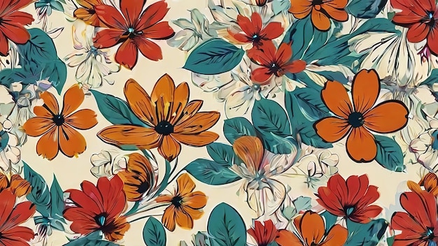 Kolorowy wzór kwiatowy na tle ilustracji vintage