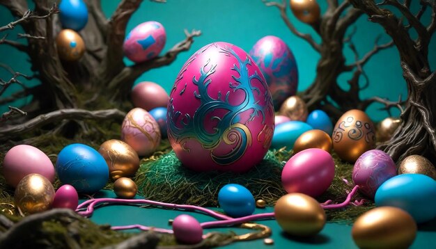 Zdjęcie kolorowy wzór szczęśliwych jajek wielkanocnych pastelowe jaja wielkanocne