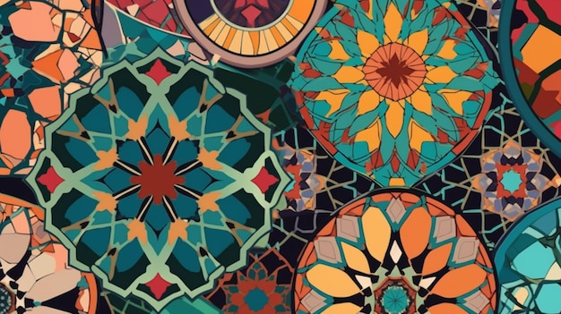 Kolorowy wzór z napisem alhambra.