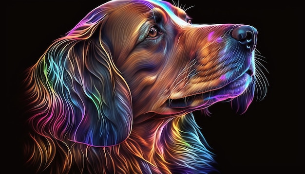 Kolorowy zabawny neonowy pies zwierzęcy twarz głowa Midjourney AI