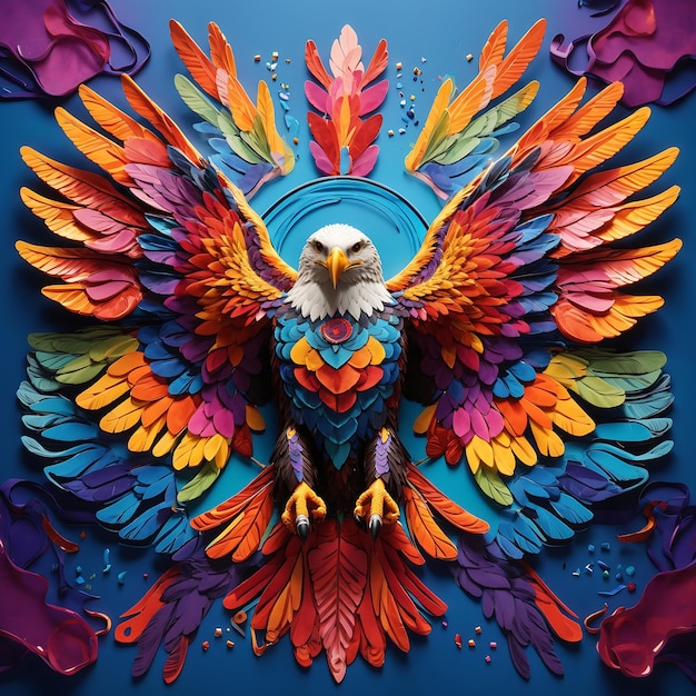 Kolorowy zdjęcie orła latającego z szeroko rozłożonymi skrzydłami Ai Generated
