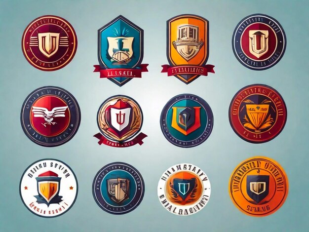 Kolorowy zestaw odizolowanych logo uniwersytetów