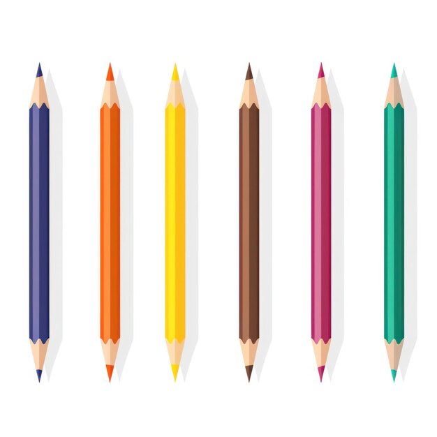 Zdjęcie kolorowy zestaw papierniczy jasne spektrum kolorowych ołówków na drewnianym tle