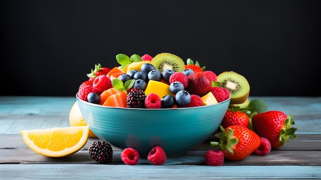 Kolorowy zestaw świeżych owoców starannie ułożonych w misce