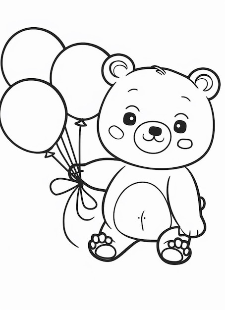Zdjęcie kolorystka pluszowego niedźwiedzia trzymającego balony generatywne ai