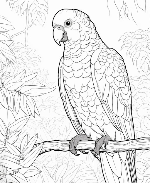 Kolorystyka papugi siedzącej na gałęzi w dżungli