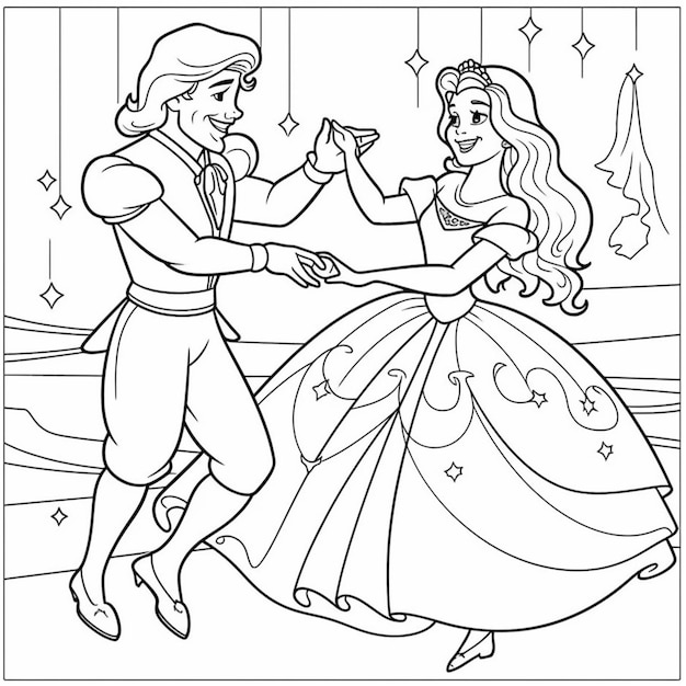 koloryzacja księżniczki i księcia tańczących razem generatywny ai