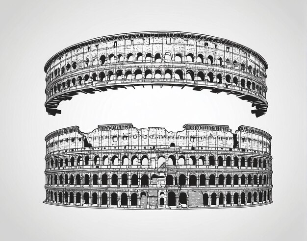Zdjęcie koloseum w rzymie, włochy ręcznie narysowana ilustracja