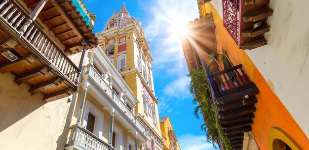 Kolumbia Cartagena Walled City Cuidad Amurrallada i kolorowe budynki w historycznym centrum miasta