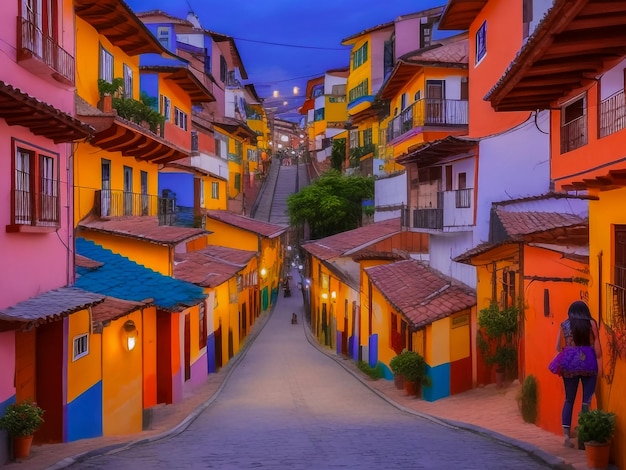 Kolumbia tętniący życiem cyfrowy styl życia kolorowe miasta naturalne piękno nocnego nieba