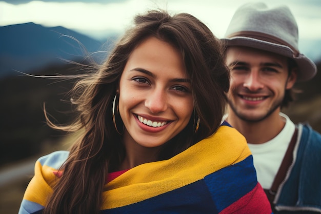 Kolumbijczycy ze swoją flagą Elementy w kolorach czerwono-niebieskim i żółtym