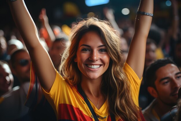 Kolumbijka ubrana w koszulę z kolumbijską flagą