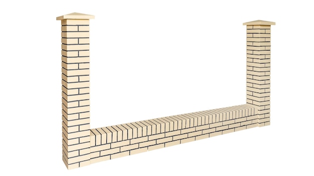 Kolumna filarowa z cegły ogrodzeniowej na białym tle