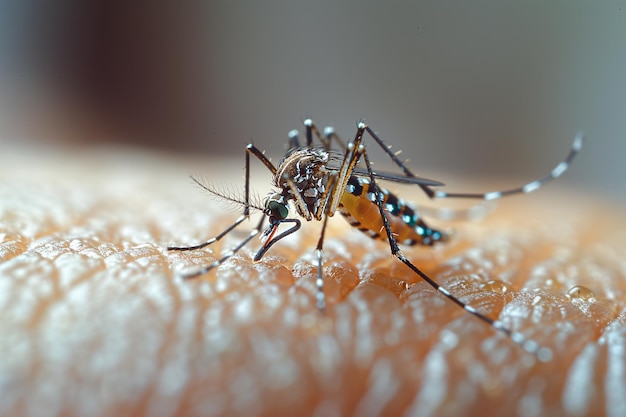 Komary Aedes gryzą i karmią się krwią na ludzkiej skórze.