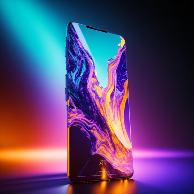 Zdjęcie komercyjne kolorowe tło technologiczne światło słoneczne tętniący życiem potężna magia futurystyczny iphone 3d