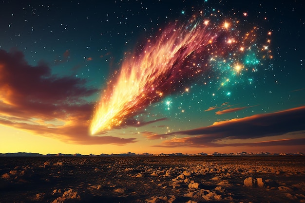 Kometa biegnąca przez nocne niebo Ai wygenerowała