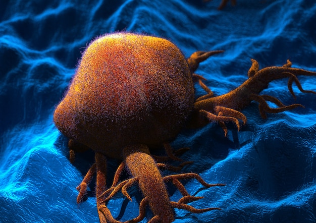 Komórka rakowa pod mikroskopem. ilustracja 3D