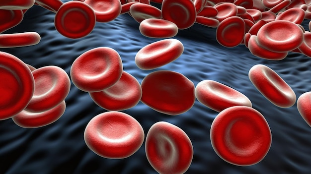 Zdjęcie komórki krwi przepływające w tle żyły ilustracja generatywna ai projekt koncepcyjny szpitala medycznego