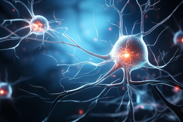 Komórki neuronowe sieć neuronowa pod mikroskopem badania neurologiczne informacje o sygnałach mózgu