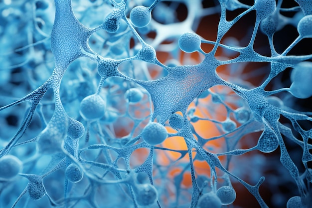 komórki neuronowe w kolorze niebieskim mózgu w stylu szczegółowych elementów tła Generatywna sztuczna inteligencja