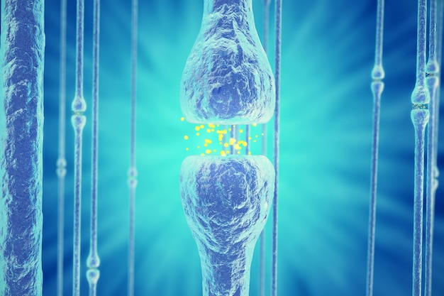 Komórki synaps i neuronów wysyłają elektryczne sygnały chemiczne. renderowania 3D.
