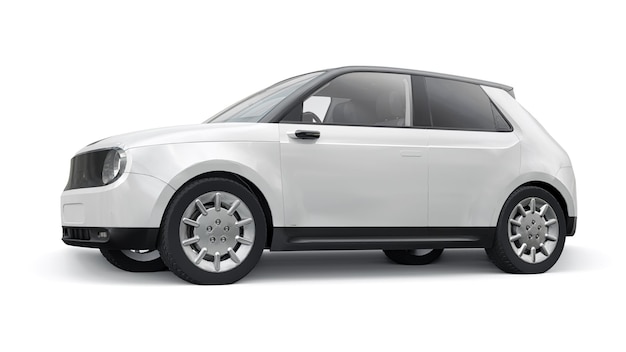 Kompaktowy miejski samochód elektryczny o ładnym designie i zaawansowanych technologiach przyszłości na białym tle ilustracji 3d