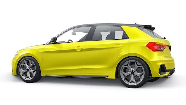 Kompaktowy miejski samochód premium w żółtym hatchbacku na białym tle ilustracji 3d