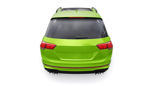 Kompaktowy zielony sportowy miejski SUV do ekscytującej jazdy do pracy i rodziny na białym tle renderowania 3d