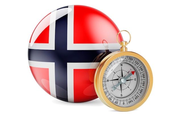 Kompas z norweską flagą Podróż i turystyka w Norwegii koncepcja renderingu 3D