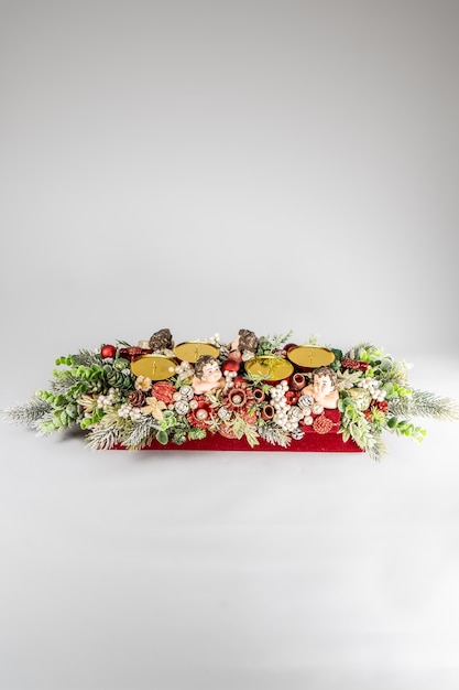 Kompozycja adwentowa ze świecami, ręcznie robiona aranżacja stołu mini dekoracja noworoczna, dekoracja wnętrza sztucznej choinki