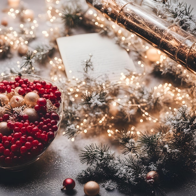 Kompozycja Bożonarodzeniowa Z Gałęziami Choinki I światłami Bokeh