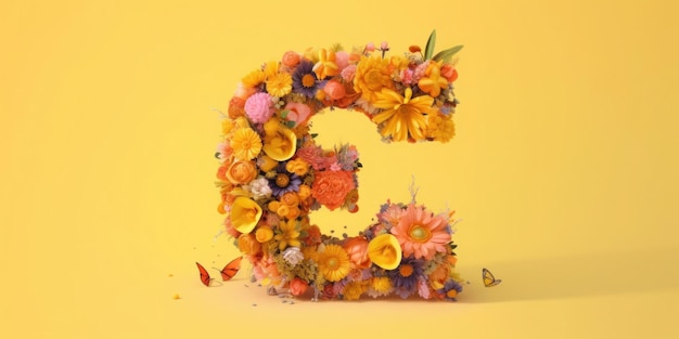 Kompozycja kwiatowa z literą e pośrodku