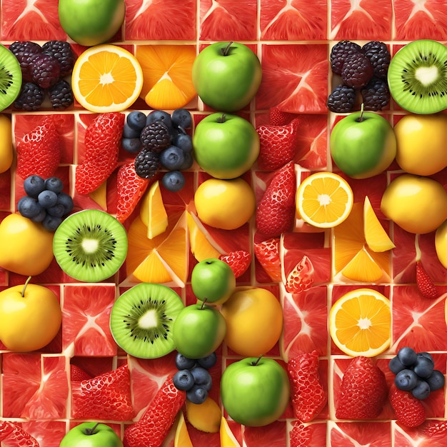 Kompozycja naciętych owoców ułożonych w geometryczny wzór