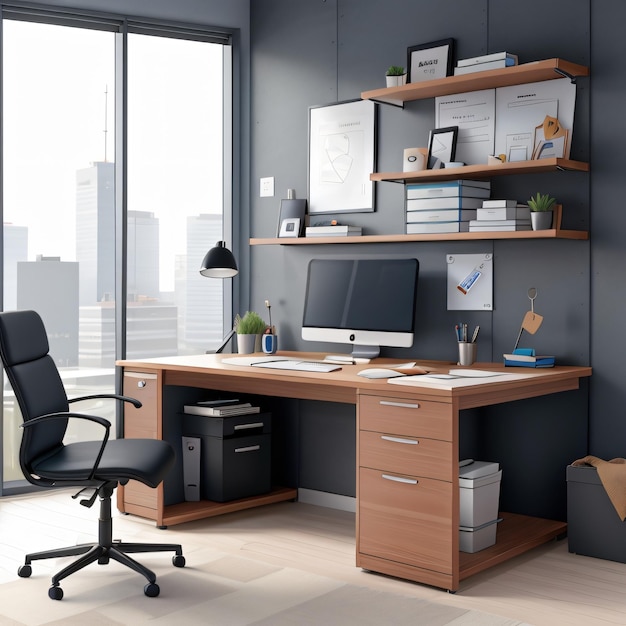 Kompozycja nowoczesnego biurka w stylu animacji 3D