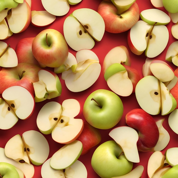 Kompozycja pociętych jabłek ich kształtów i kolorów tworzących wizualny ucztę