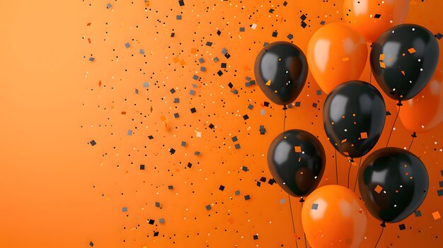 Zdjęcie kompozycja pomarańczowych i czarnych balonów tło baner projektowy uroczystości