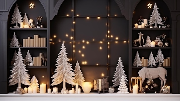 Kompozycja świąteczna na półce we wnętrzu salonu Piękna dekoracja