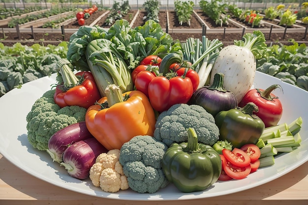 kompozycja świeżych warzyw na niewyraźnym tle ogrodu warzywnego