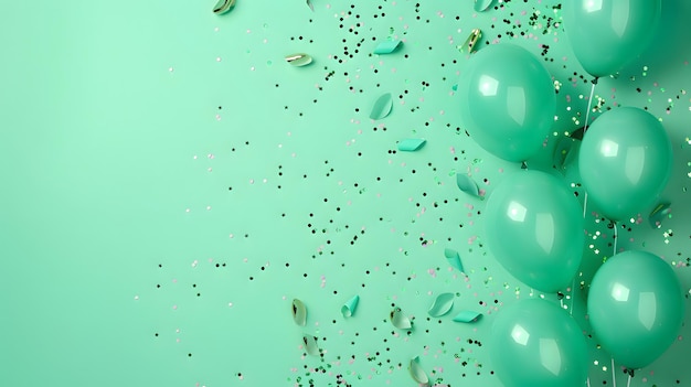 Zdjęcie kompozycja turkusowo-zielonych balonów tło baner projektowy uroczystości