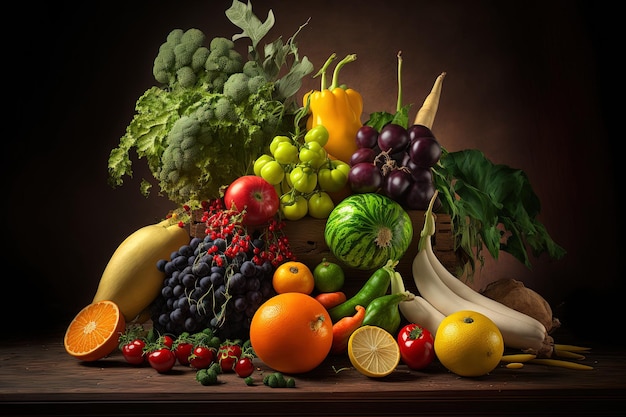 Kompozycja z różnorodnymi organicznymi owocami i warzywami