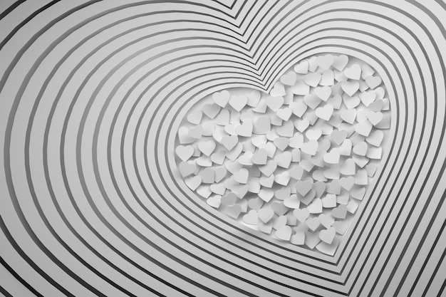 Kompozycja z wieloma powtarzającymi się kształtami białego serca z wypełnioną przestrzenią
