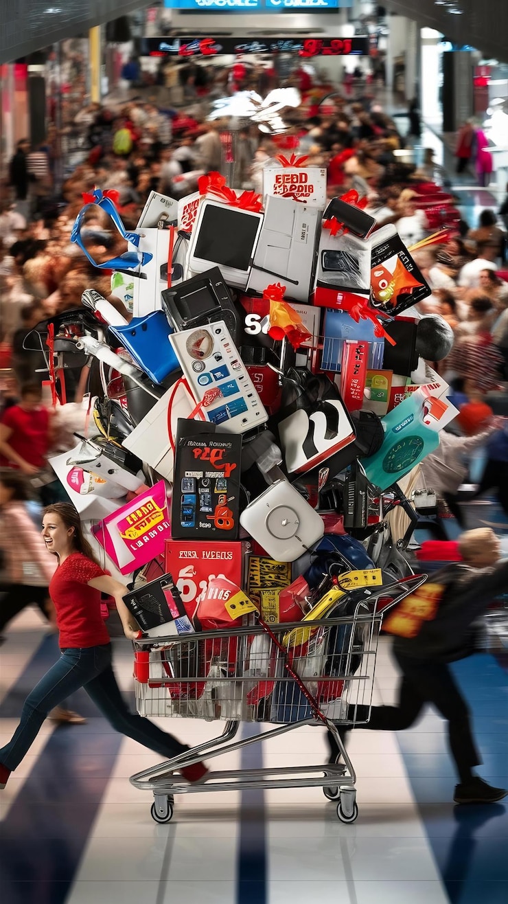 Zdjęcie kompozycja zniżki black friday z koszykiem