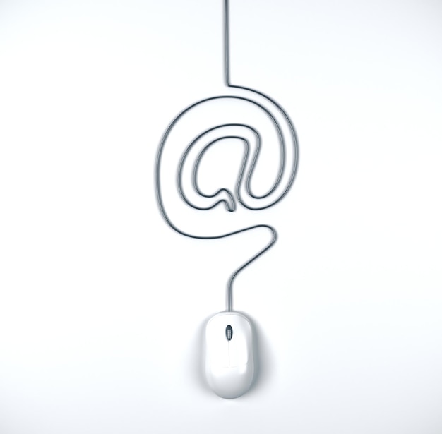Komputer i kable w postaci symbolu e-maila