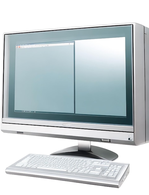 komputer retro i technologia z monitorem i sprzętem generowanym przez sztuczną inteligencję