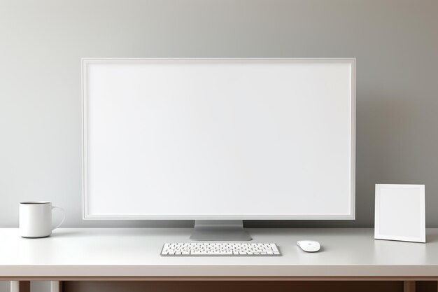 Komputer z pustym białym ekranem w biurze