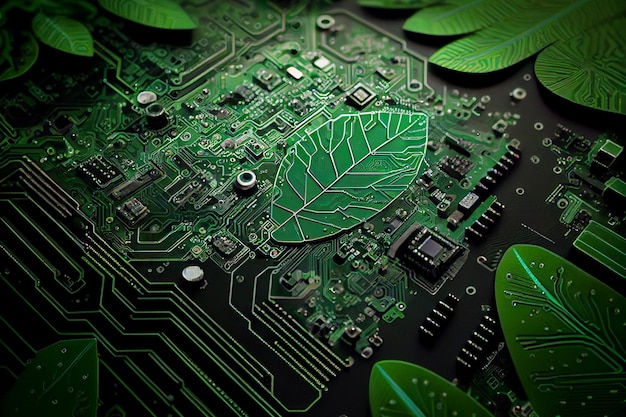 Komputer z zielonym liściem z napisem „liść”.