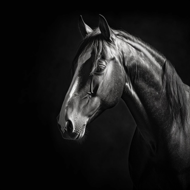 Koń Arafed w ciemności z generatywnym ai czarnym tłem