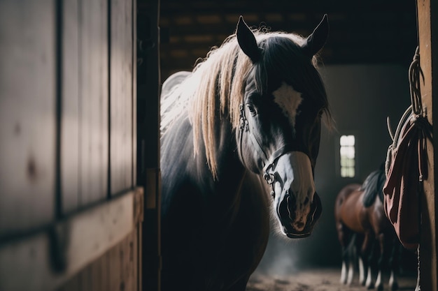 Koń na farmie koni Ilustracja AI Generative