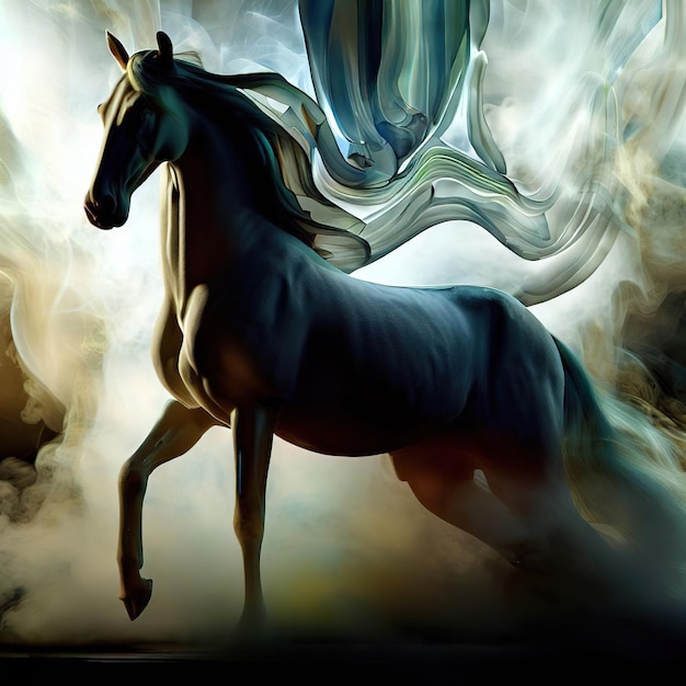Zdjęcie koń stoi przed chmurą z napisem „koń”.