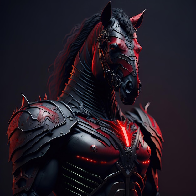 Koń z czerwoną maską i czarną maską